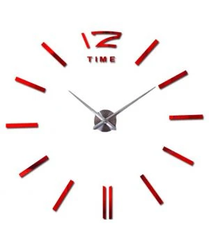 Диаметр 60-130 см, 3Д часы на стену с клеящимися цифрами 12 Time Красные