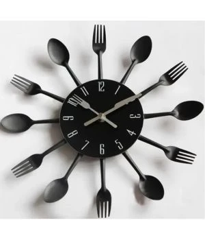 30x30 cм, Spoon-Fork Black 3д часы оригинальные декоративные