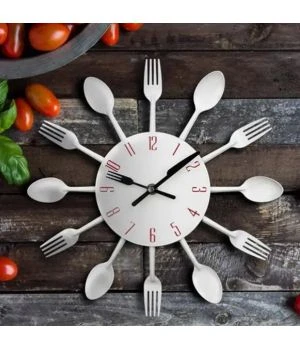 30x30 cм, Spoon-Fork White 3д годинник декоративний красивий