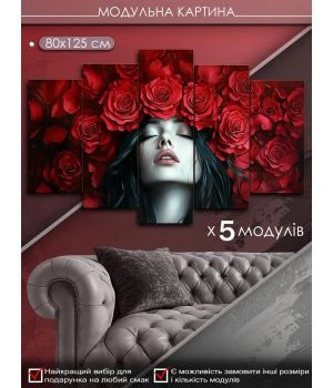 Інтер'єрна модульна картина на полотні в спальню, для передпокою 88401, 80х125 см