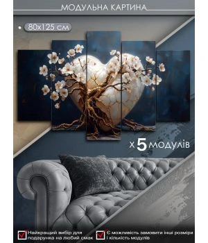 Интерьерная модульная картина на холсте в спальню, гостиную 88404, 80х125 см