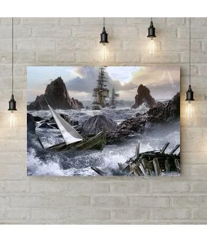 Картина на холсте Морской бой, 50х35 см