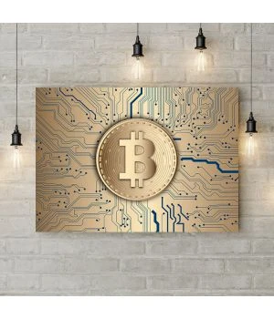 Картина на холсте Золотой биткоин, 50х35 см