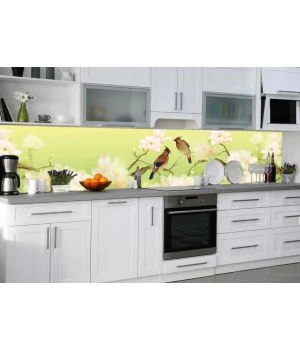 Кухонный фартук 65х250 см Птицы салатовый