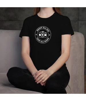 Футболка Shoot all day, cropp all night жіноча, Чорний