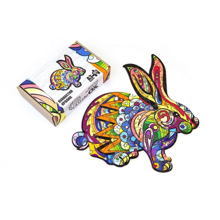 Фигурный деревянный пазл для детей и взрослых Rabbit, Розмір А3, Картон коробка