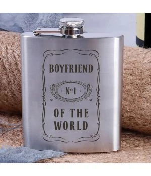 Подарункова сувенірна Фляга сталева Boyfriend №1 of the world, англійська