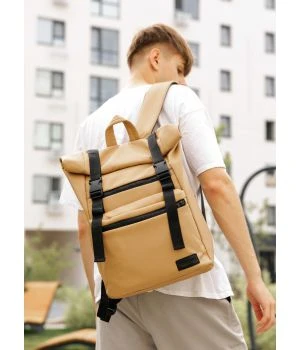 Мужской Рюкзак стильный городской ролл Sambag унисекс RollTop LTT бежевый