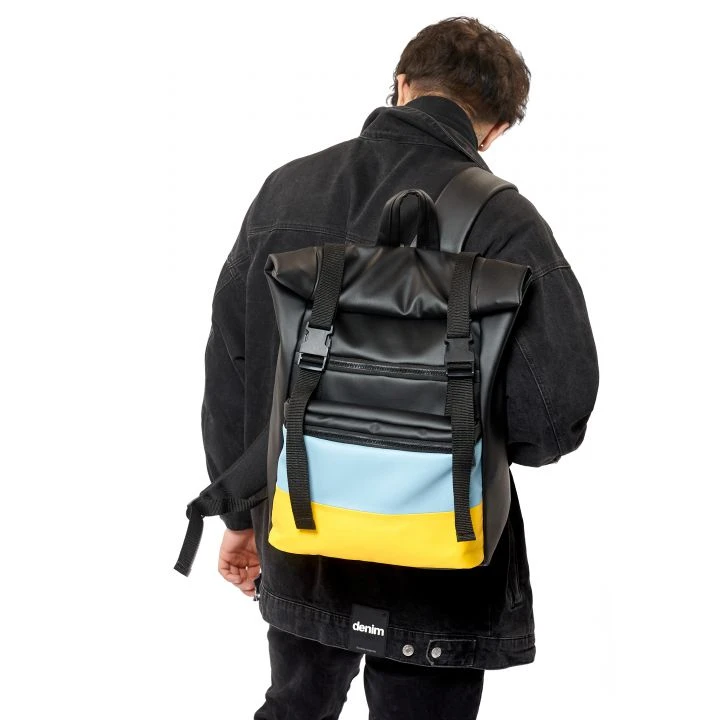 Рюкзак ролл Sambag RollTop LTH чорний с флагом Украины