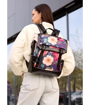 Жіночий рюкзак Sambag Aura чорний з принтом "MAGENTA FLOWERS", 85884