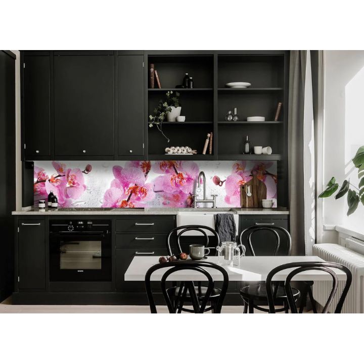 Виниловая наклейка фартук-скинали на кухню Орхидея Сакраменто 600х2500 мм розовый