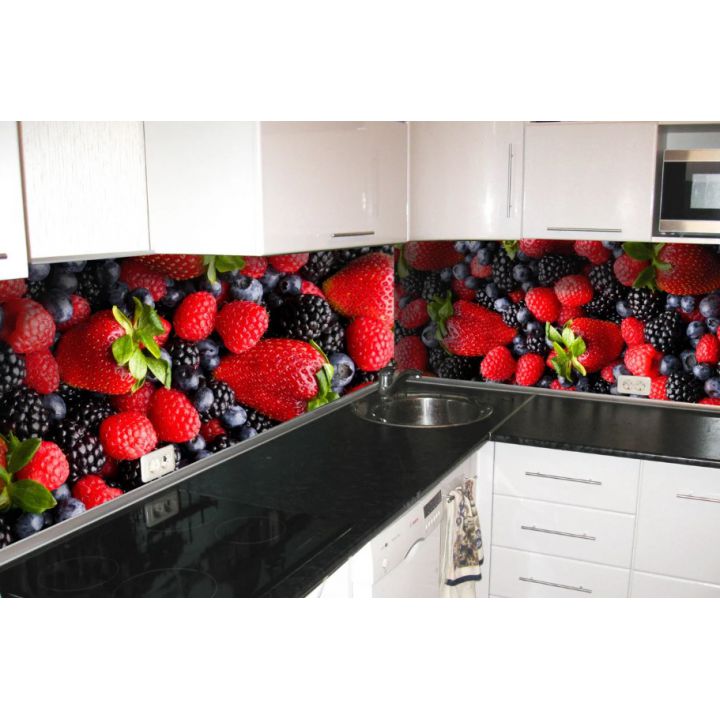 Виниловая наклейка фартук-скинали на кухню Лесная ягода 600 х 2500 мм красный