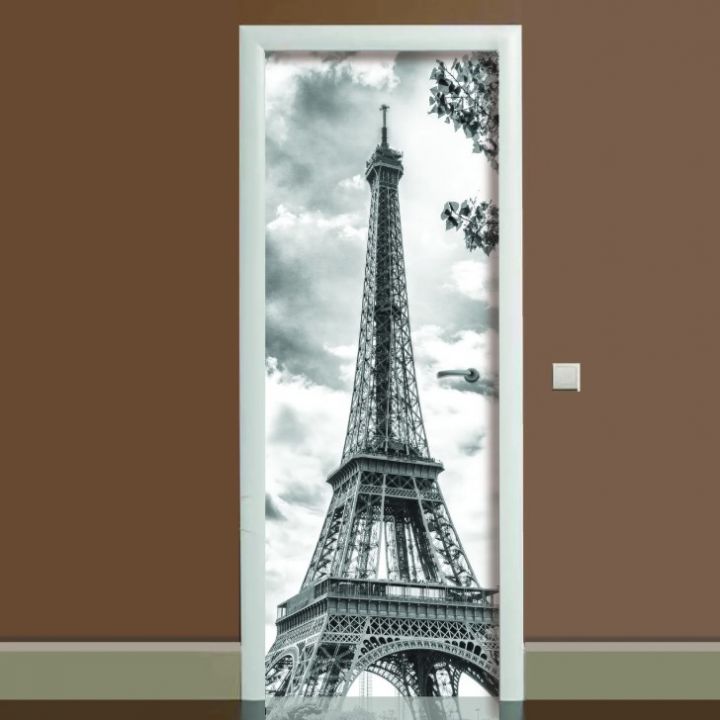 Наклейка на дверь черно-белая Эйфелева башня, 65х200 см