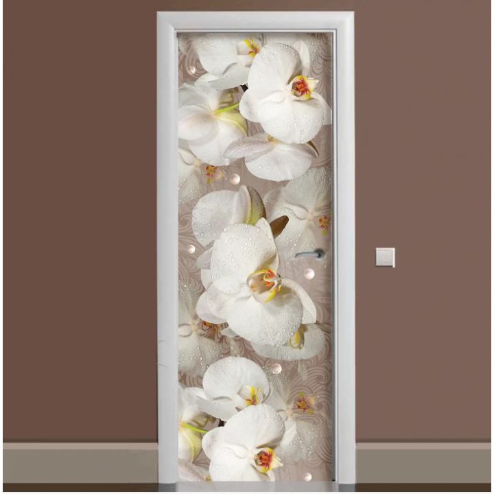 Наклейка на дверь Орхидея и капли росы 01 65х200 см