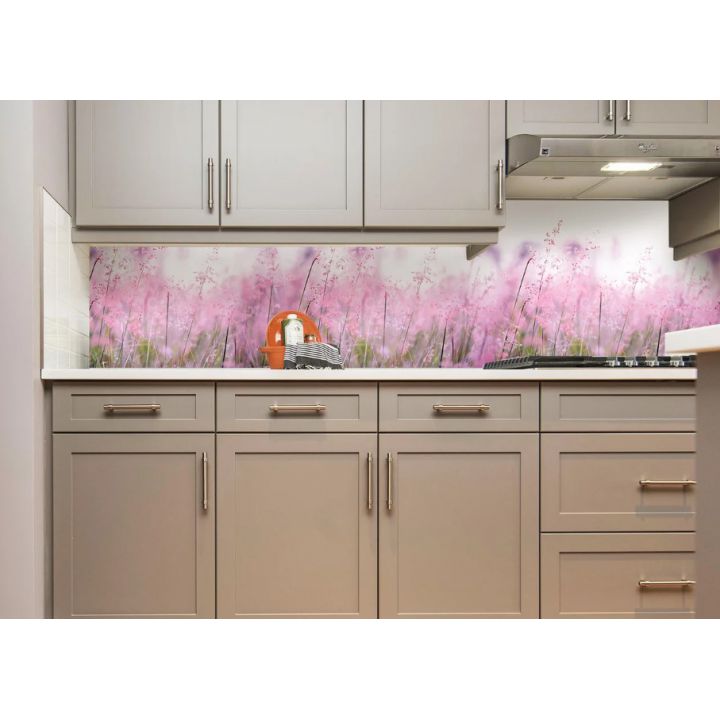 Вінілова наклейка фартук-скінали на кухню Галявина 600х2500 мм рожевий