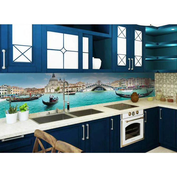 Вінілова наклейка фартук-скінали на кухню Заворожлива Венеція 600х2500мм блакитний