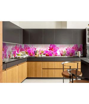 Виниловая наклейка фартук-скинали на кухню Нежная орхидея 600 х 2500 мм розовый