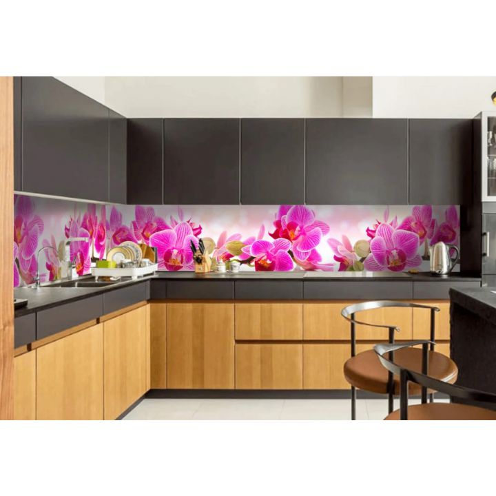 Вінілова наклейка фартук-скінали на кухню Ніжна орхідея 600 х 2500 мм рожевий