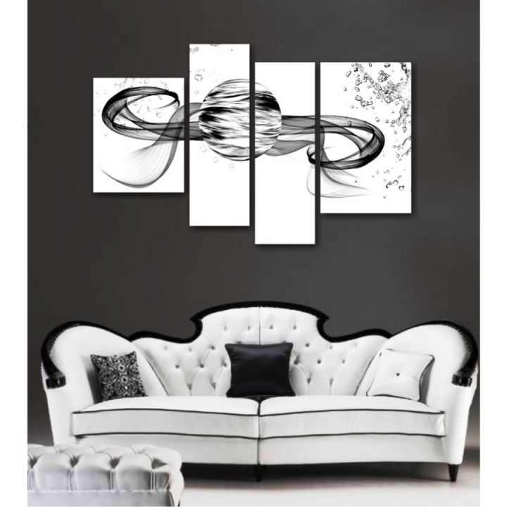 Модульная картина Абстракция "Черные волны"