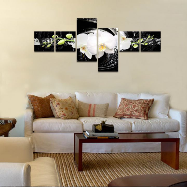 Черно белые модульные картины Абстракция Орхидея
