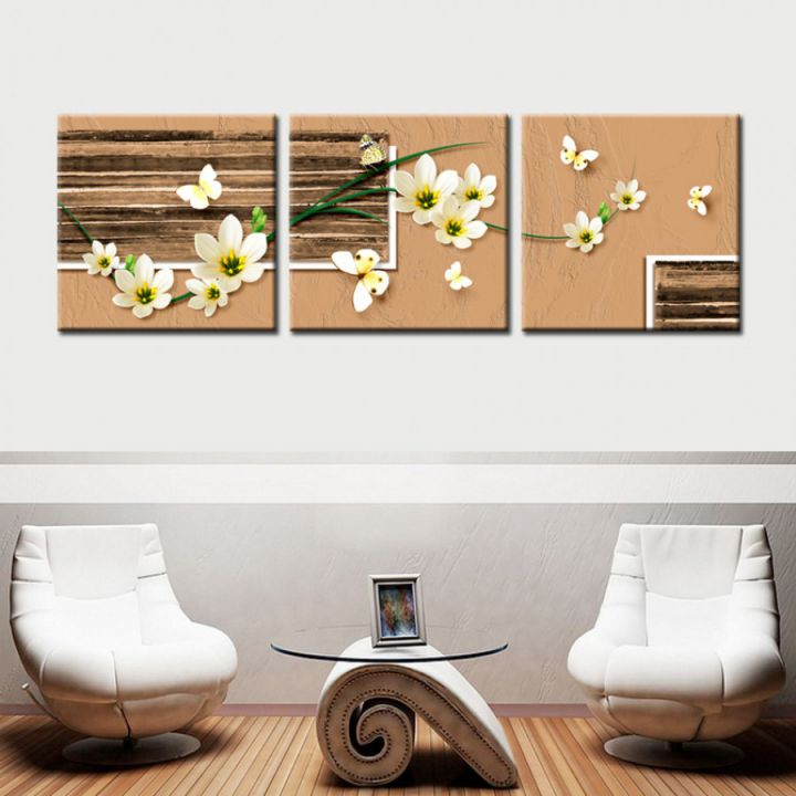 Модульна картина Білі квіти та метелики
