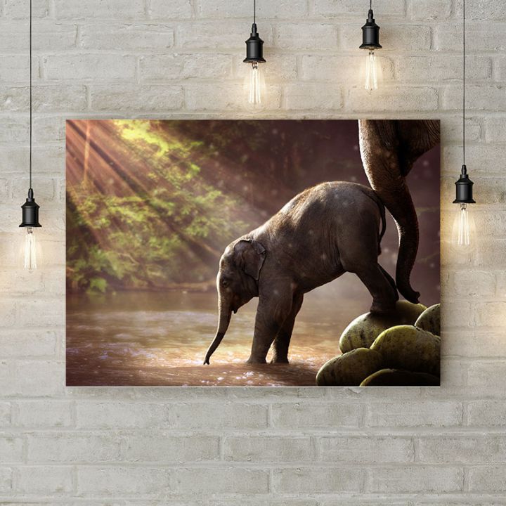 Картина на холсте Слоны на водопое, 50х35 см