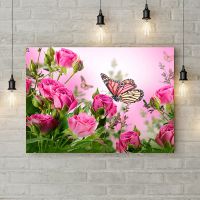 Картина на холсте Бабочка на розе, 50х35 см