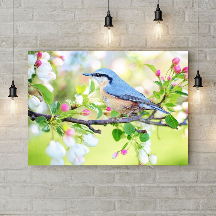 Картина на холсте Синяя птица на ветке, 50х35 см