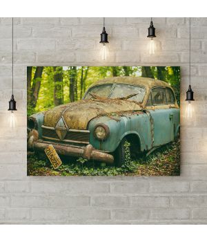 Картина на холсте Старое авто в лесу, 50х35 см