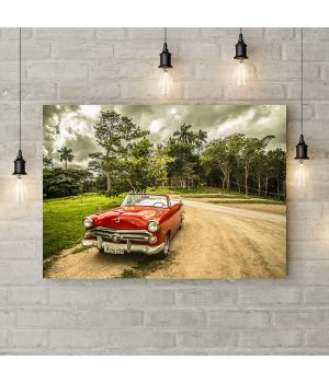 Картина на холсте Ретро-авто в лесу, 50х35 см