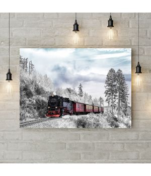 Картина на холсте Снежный поезд, 50х35 см