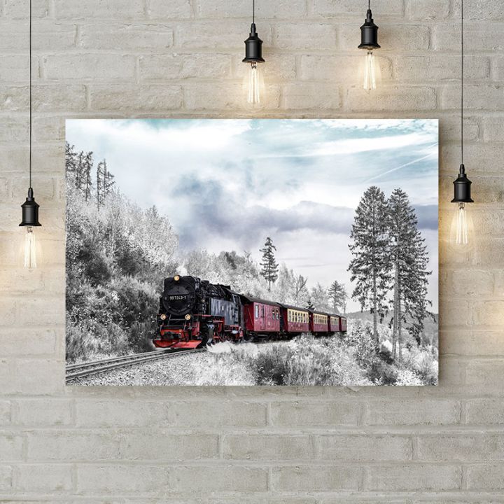 Картина на холсте Снежный поезд, 50х35 см