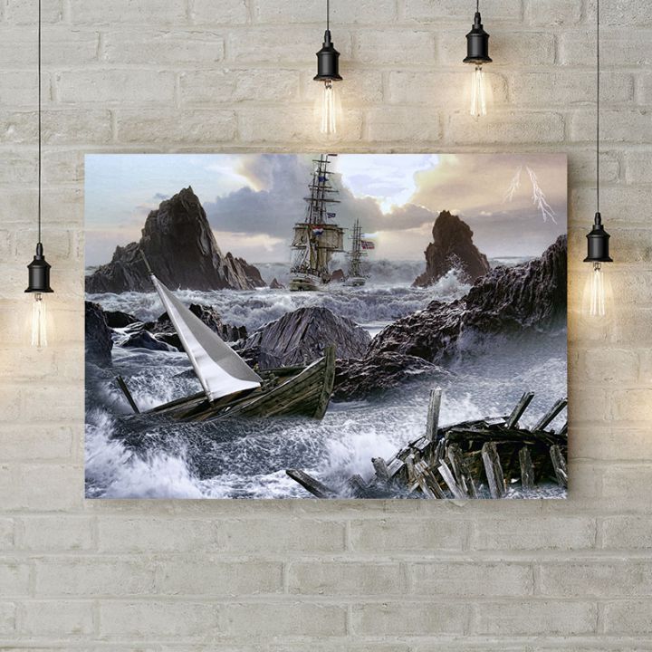 Картина на холсте Морской бой, 50х35 см