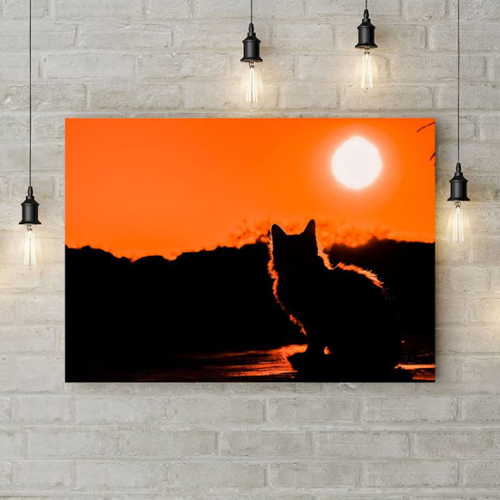 Картина на холсте Кот на закате, 50х35 см