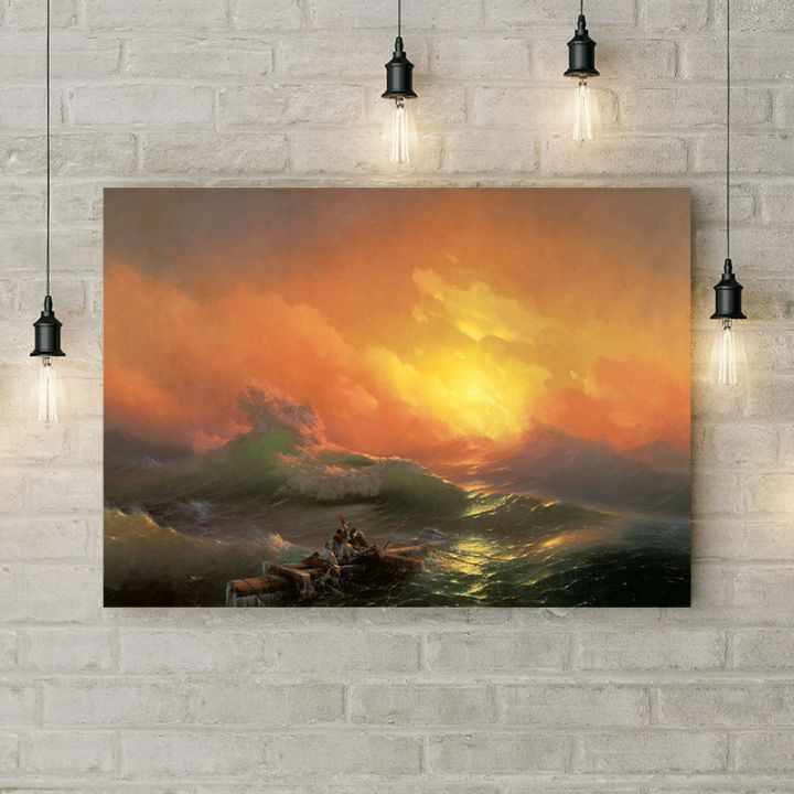 Картина на холсте На плоту сквозь шторм, 50х35 см