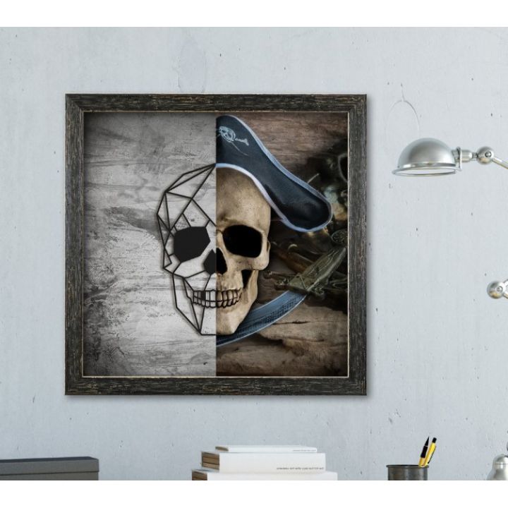 Объемная 3D картина из дерева Череп пирата из 2 частей DC1605258, 50х50 см
