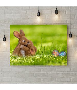 Картина на холсте Пасхальные зайцы, 50х35 см