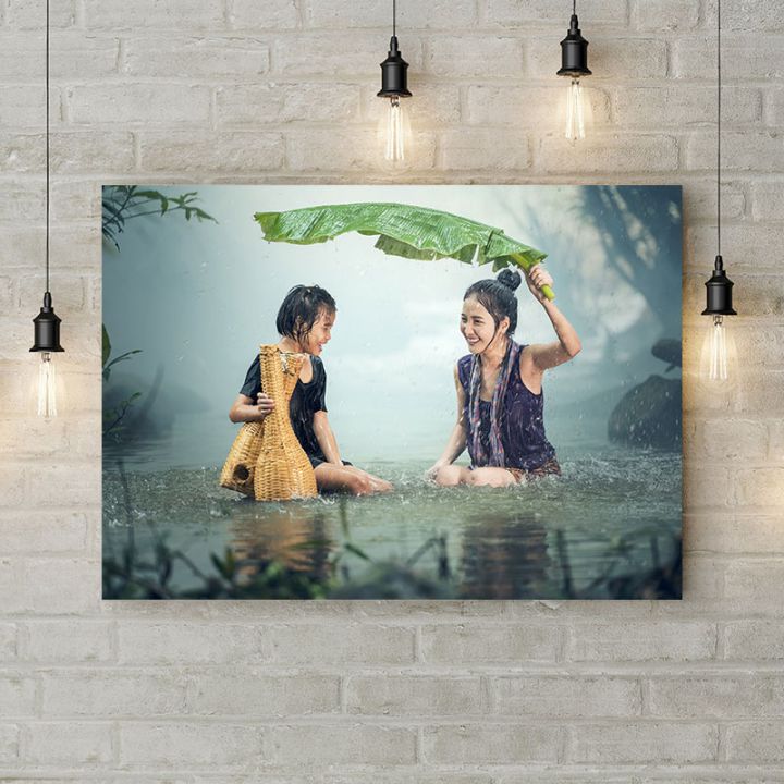 Картина на полотні У річці під дощем, 50х35 см