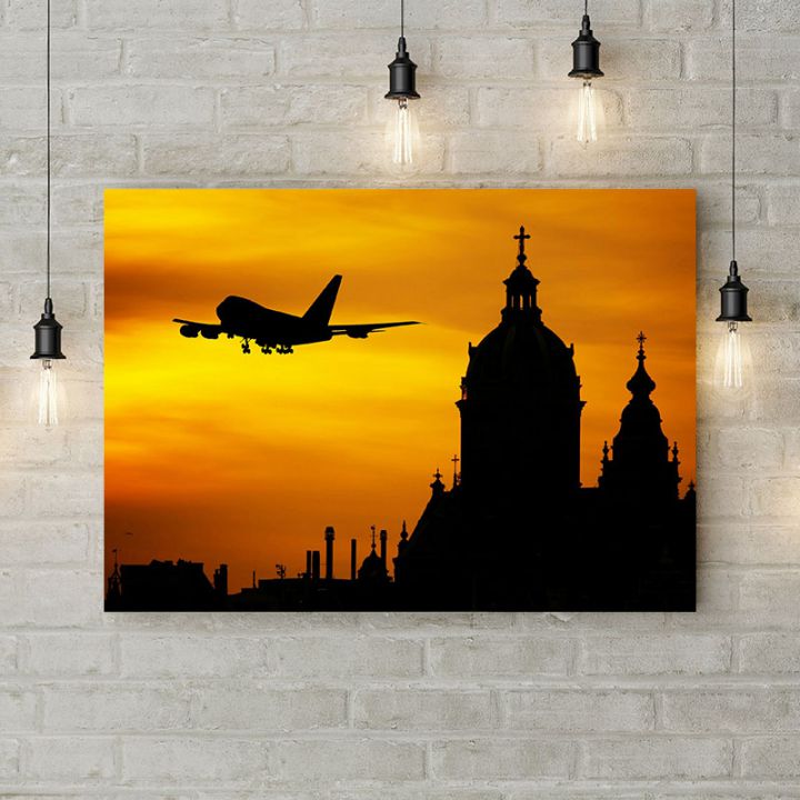 Картина на холсте Взлет авиалайнера, 50х35 см