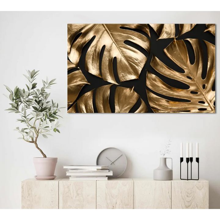 60x100 cм, Золотые листья Интерьерная картина на холсте на стену
