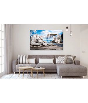 60x100 cм, Белые тигры Интерьерная картина на холсте на стену