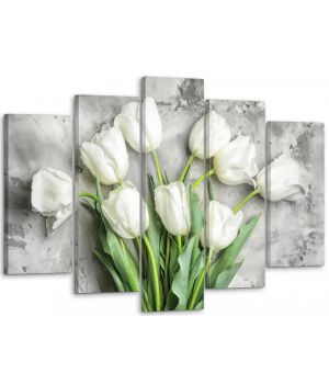 80х125 см, Тюльпаны белые Модульная картина из нескольких частей на холсте