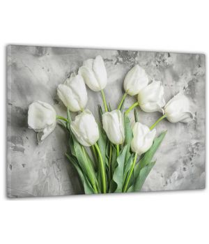 60x100 cм, Белые тюльпаны Интерьерная картина на холсте на стену