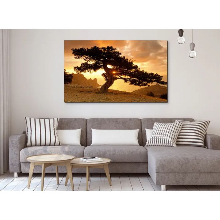 60x100 cм, Дерево на закате Интерьерная картина на холсте на стену