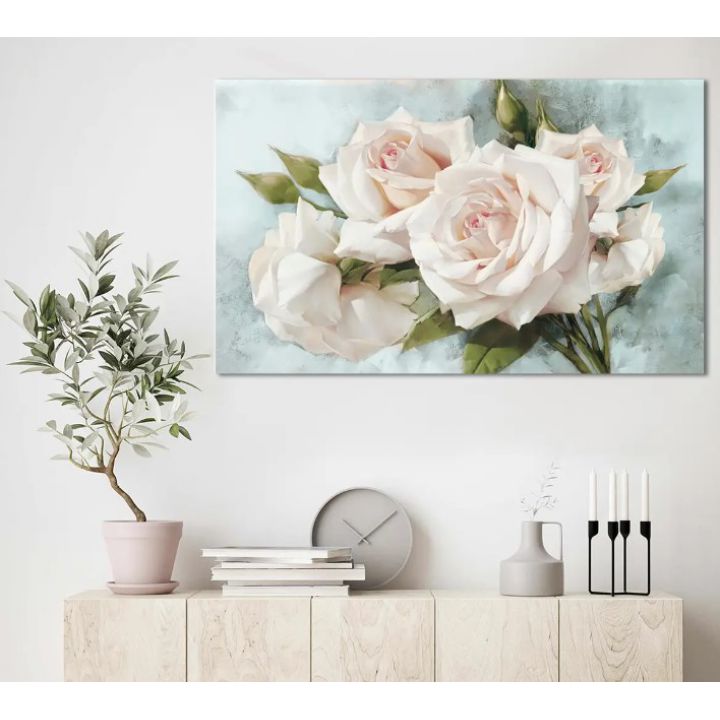 60x100 cм, Белые розы Интерьерная картина на холсте на стену