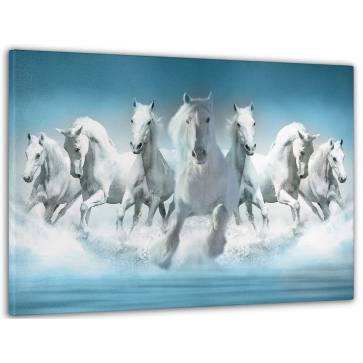 60x100 cм, Белые кони Интерьерная картина на холсте на стену