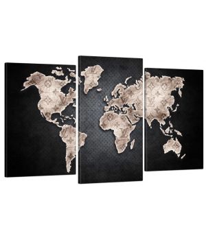 53х100 см, Карта мира черная Модульная картина из нескольких частей на холсте