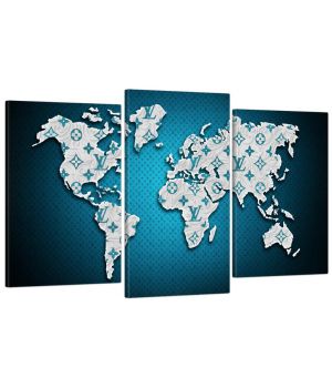 53х100 см, Карта мира лазурь Модульная картина из нескольких частей на холсте