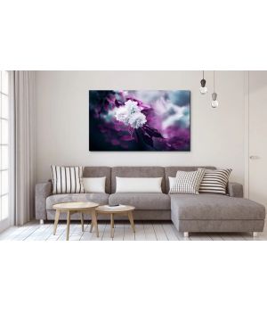 60x100 cм, Бело фиолет цветы Интерьерная картина на холсте на стену