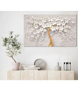 60x100 cм, Дерево с белыми цветами Интерьерная картина на холсте на стену